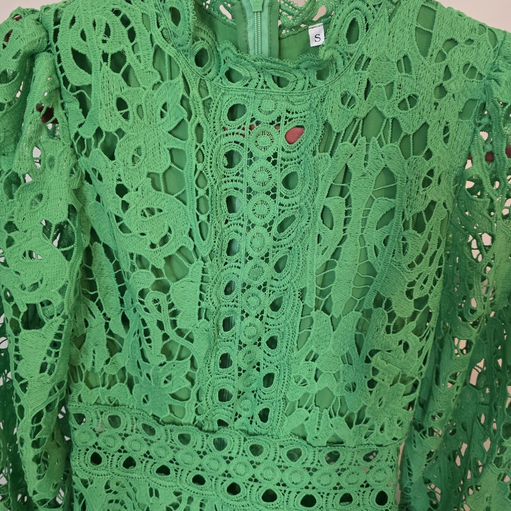 Catchall Green Lace Midi Dress Emerald High Neck Long Sleeve S NWT - Picture 4 of 6